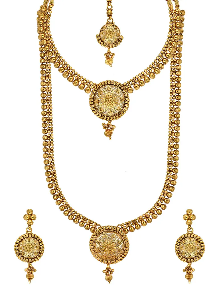 Antique Short Necklace with Long Haram Combo Set - AMN656
