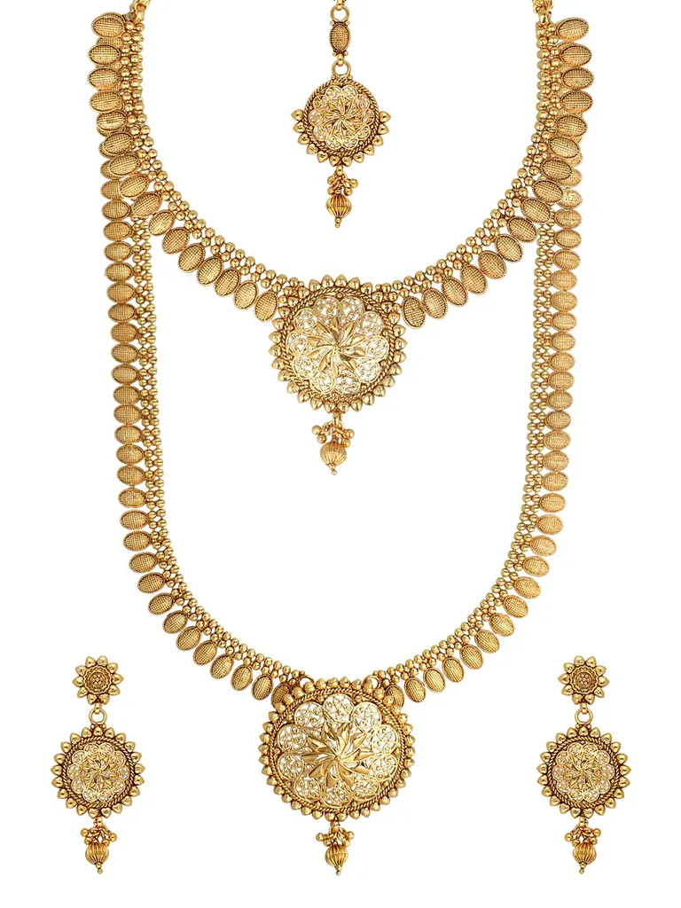 Antique Short Necklace with Long Haram Combo Set - AMN661