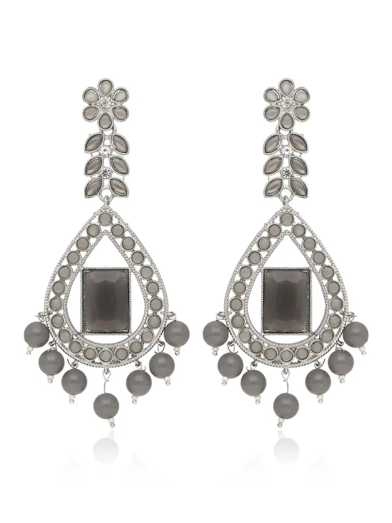 Traditional Long Earrings in Rhodium finish - 555