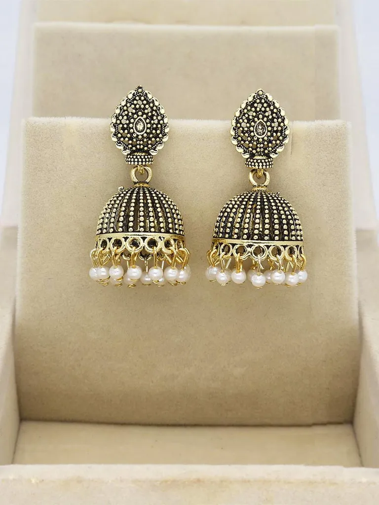 Jhumka Earrings in Oxidised Gold finish - 242