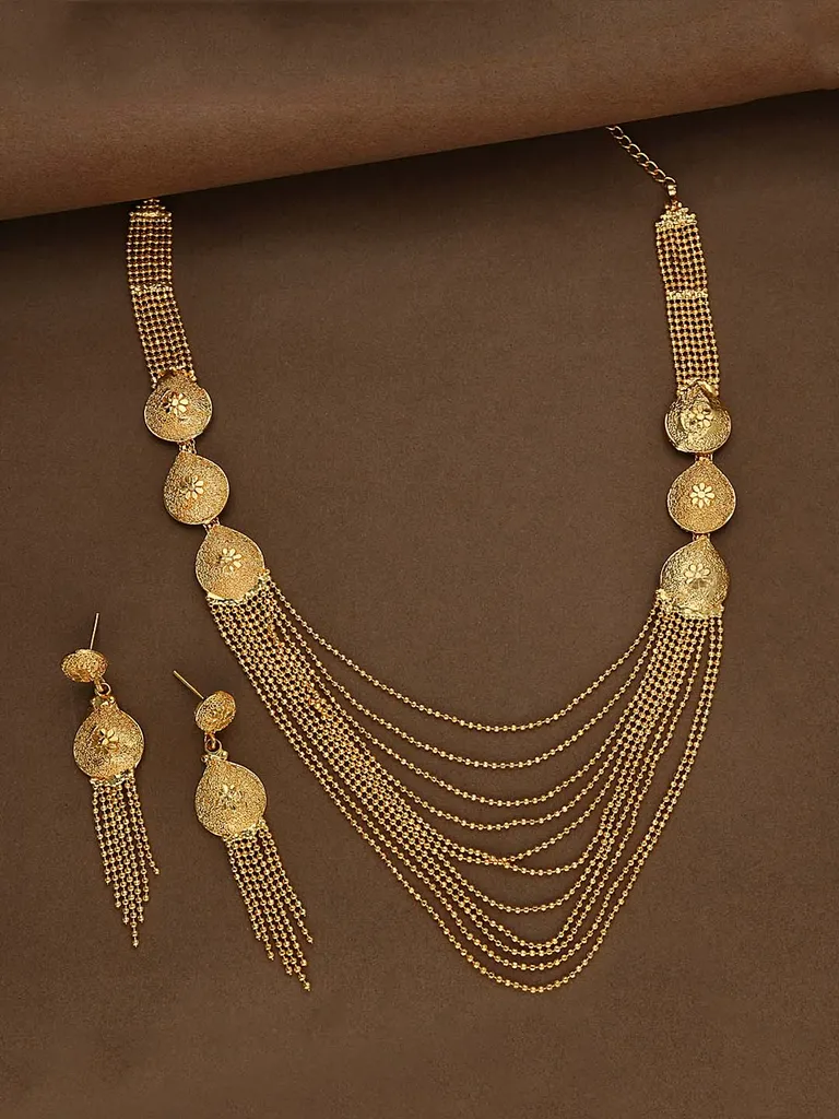 Traditional Forming Gold Long Necklace Set - 30