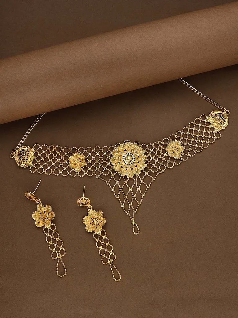 Traditional Forming Gold Choker Necklace Set - 276