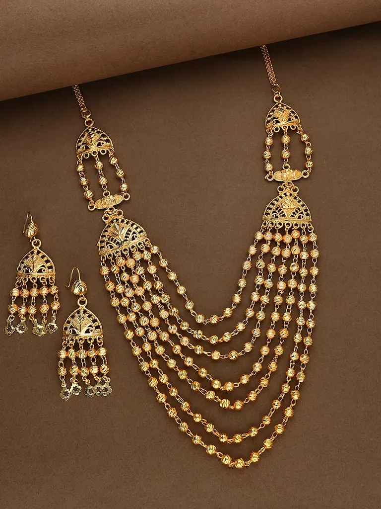 Traditional Forming Gold Long Necklace Set - DS-119