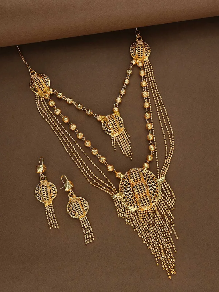 Traditional Forming Gold Long Necklace Set - 185