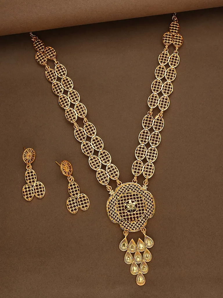 Traditional Forming Gold Long Necklace Set - 105