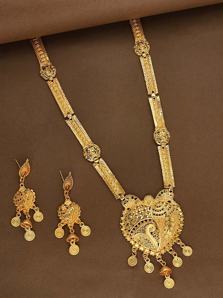 Traditional Forming Gold Long Necklace Set - 1203