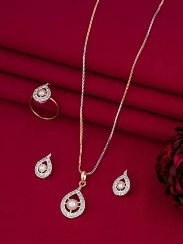 Pendant Set with Finger Ring in Two Tone finish - PS-59