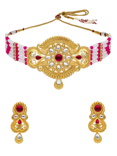 Kundan Choker Necklace Set in Gold finish - PSR100
