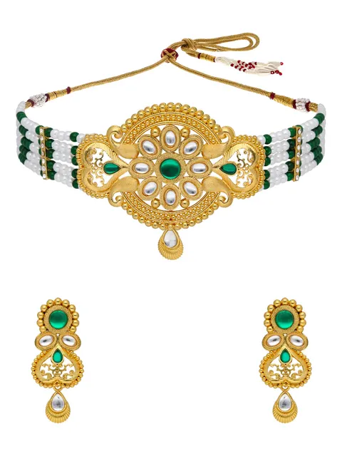 Kundan Choker Necklace Set in Gold finish - PSR99