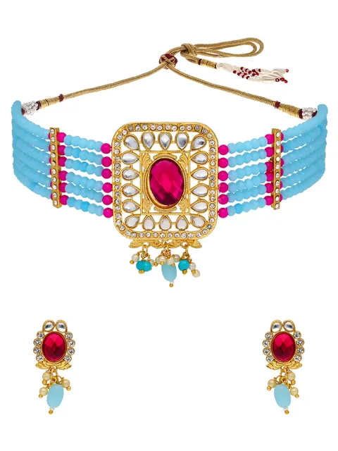 Kundan Choker Necklace Set in Gold finish - PSR114