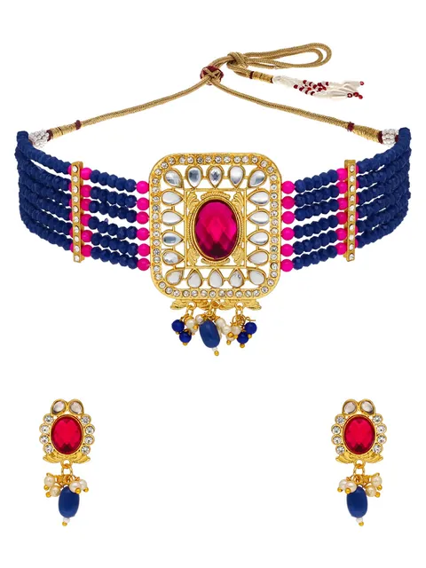 Kundan Choker Necklace Set in Gold finish - PSR117
