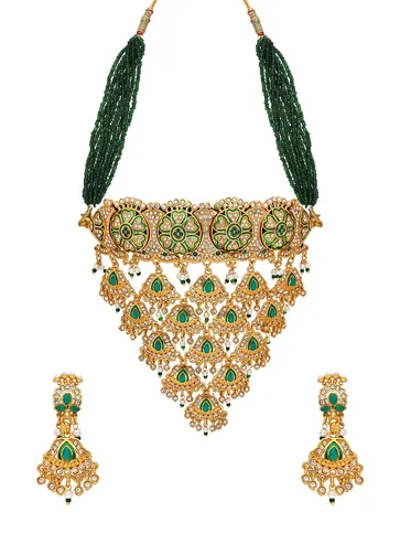 Rajwadi Choker Necklace Set in Gold finish - PSR147