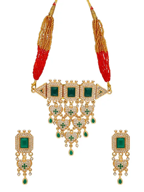 Rajwadi Choker Necklace Set in Gold finish - PSR146