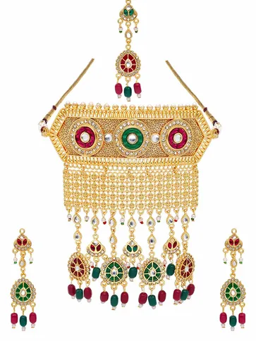 Rajwadi Choker Necklace Set in Gold finish - PSR148