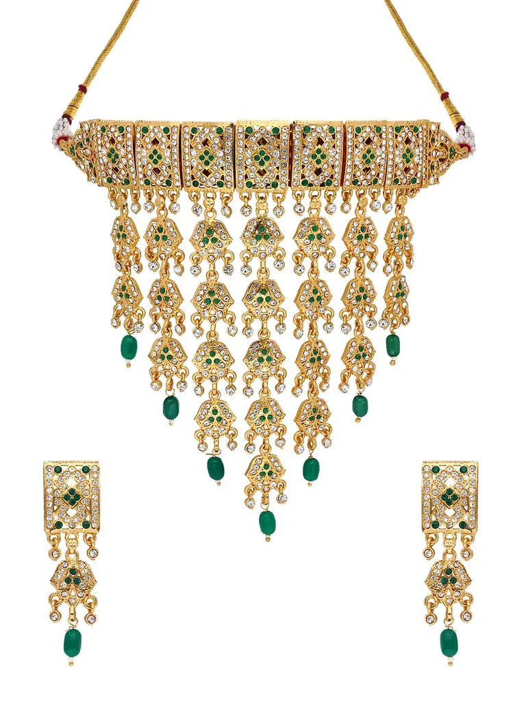 Rajwadi Choker Necklace Set in Gold finish - PSR149