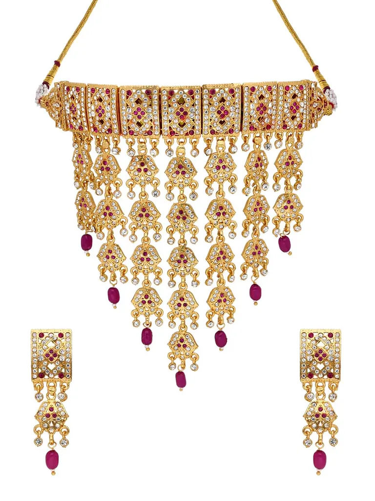Rajwadi Choker Necklace Set in Gold finish - PSR150