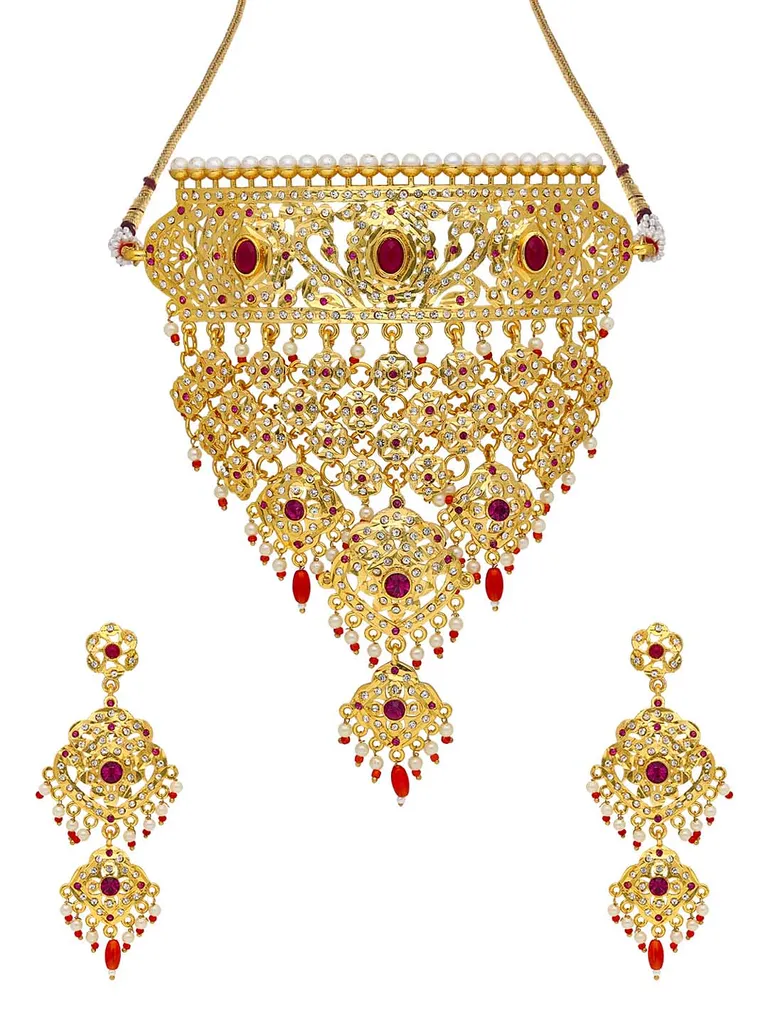 Rajwadi Choker Necklace Set in Gold finish - PSR156