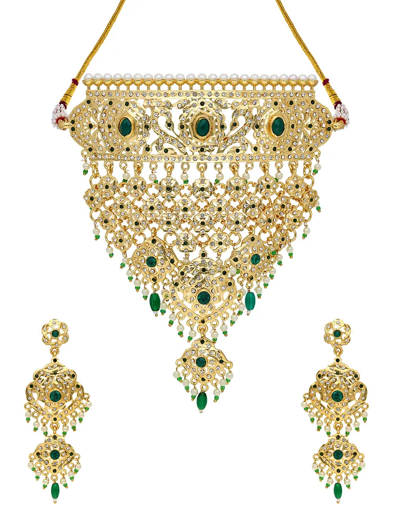 Rajwadi Choker Necklace Set in Gold finish - PSR157