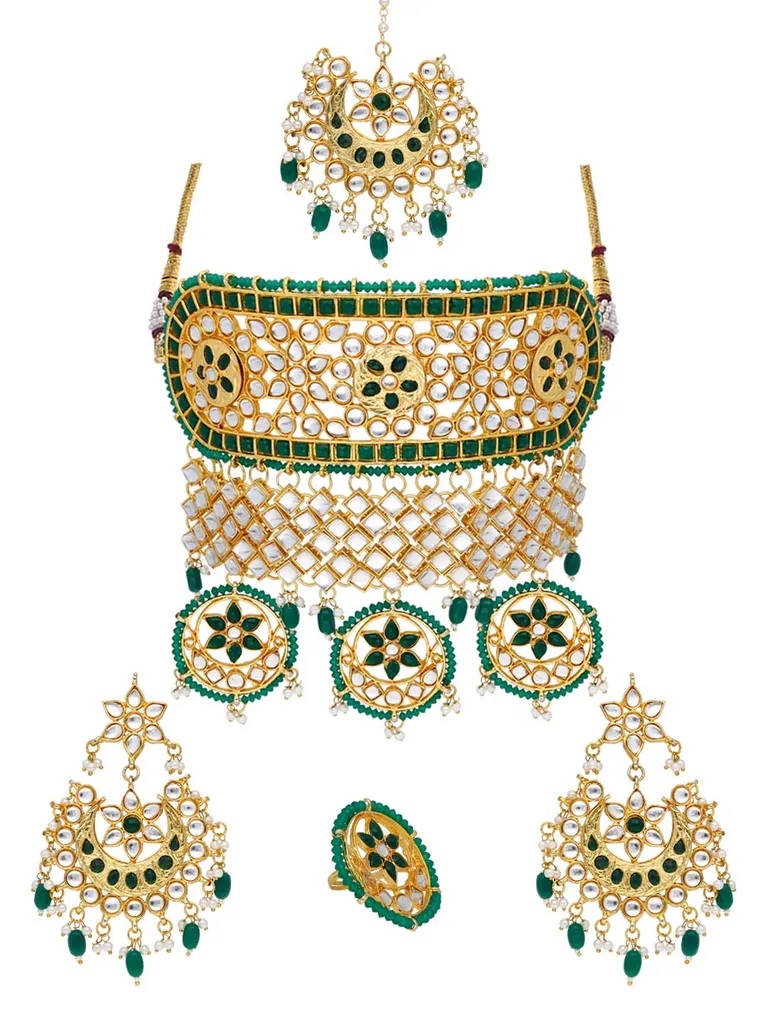 Rajwadi Choker Necklace Set in Gold finish - PSR160