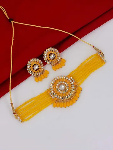 Kundan Choker Necklace Set in Gold finish - PSR86