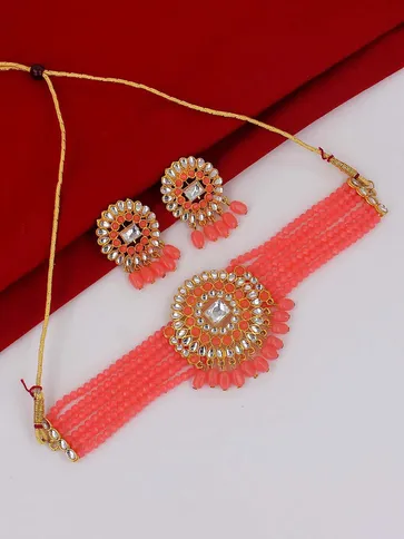 Kundan Choker Necklace Set in Gold finish - PSR88