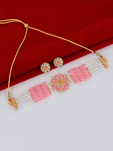 Meenakari Choker Necklace Set in Gold finish - PSR98