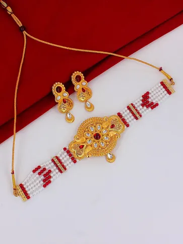 Kundan Choker Necklace Set in Gold finish - PSR103