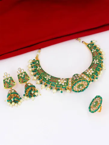 Meenakari Rajwadi Necklace Set with Finger Ring in Gold finish - PSR306