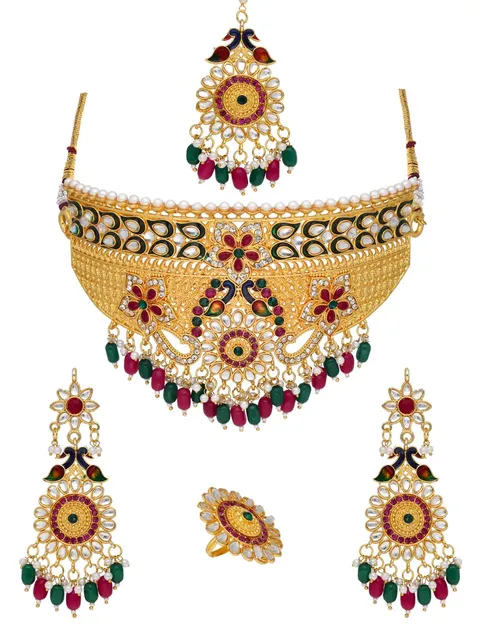 Peacock Choker Necklace Set in Gold finish - PSR159