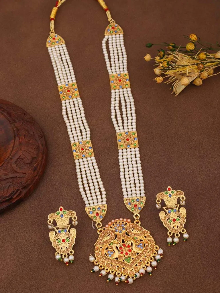 Antique Long Mala Necklace Set in Gold finish - NCK241