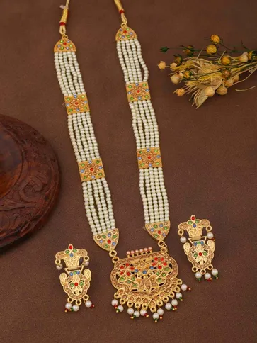 Antique Long Mala Necklace Set in Gold finish - NCK245