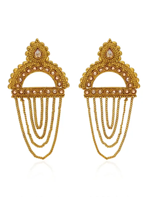 Reverse AD Long Earrings in Gold finish - AMN723