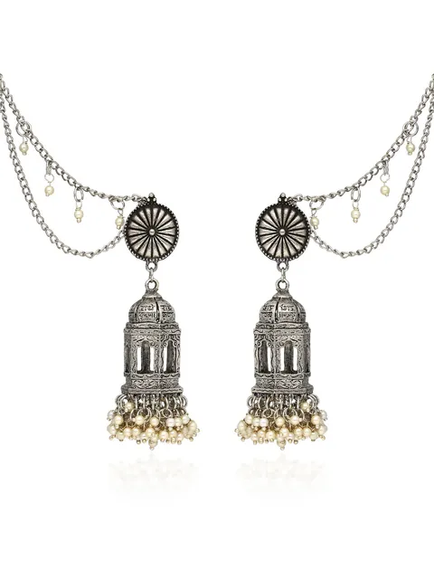 Jhumka Earrings in Oxidised Silver finish - YGI36