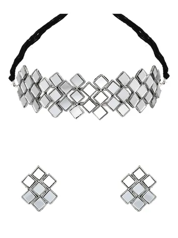 Mirror Necklace Set in Oxidised Silver finish - YGI48