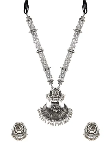 Traditional Long Necklace Set in Oxidised Silver finish - YGI53