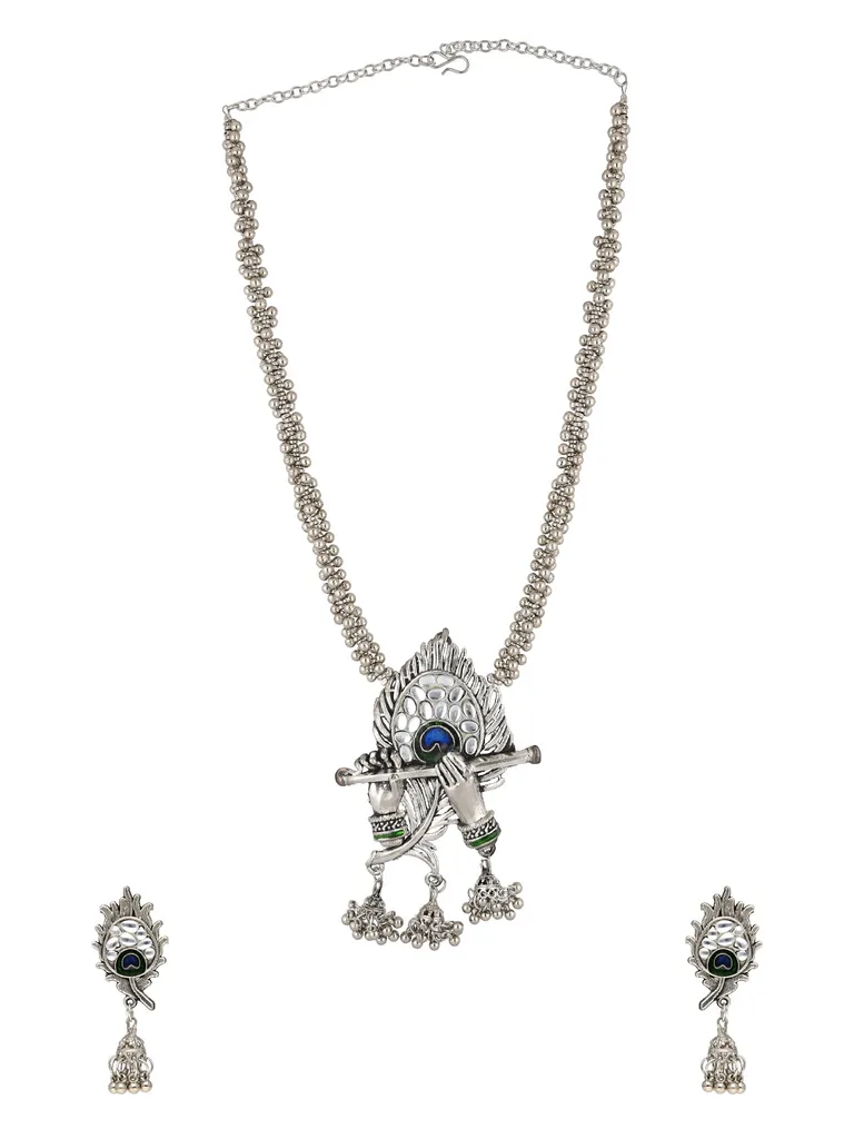 Meenakari Long Necklace Set in Oxidised Silver finish - YGI54