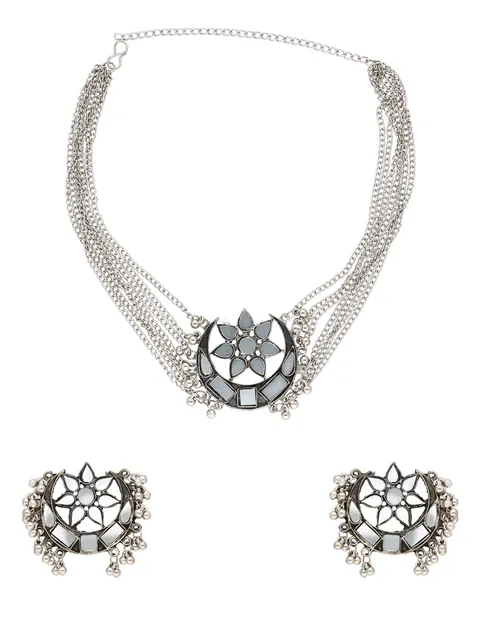 Mirror Necklace Set in Oxidised Silver finish - YGI56