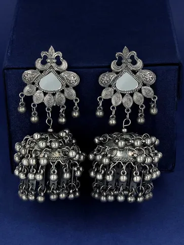Mirror Jhumka Earrings in Oxidised Silver finish - YGI23