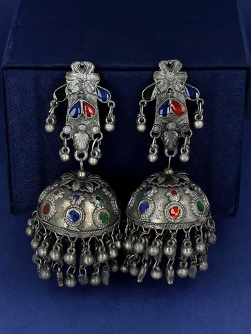Meenakari Jhumka Earrings in Oxidised Silver finish - YGI34
