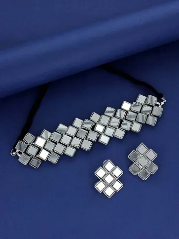 Mirror Necklace Set in Oxidised Silver finish - YGI48