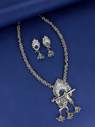 Meenakari Long Necklace Set in Oxidised Silver finish - YGI54