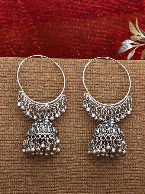 Jhumka Earrings in Oxidised Silver finish - MIJ274