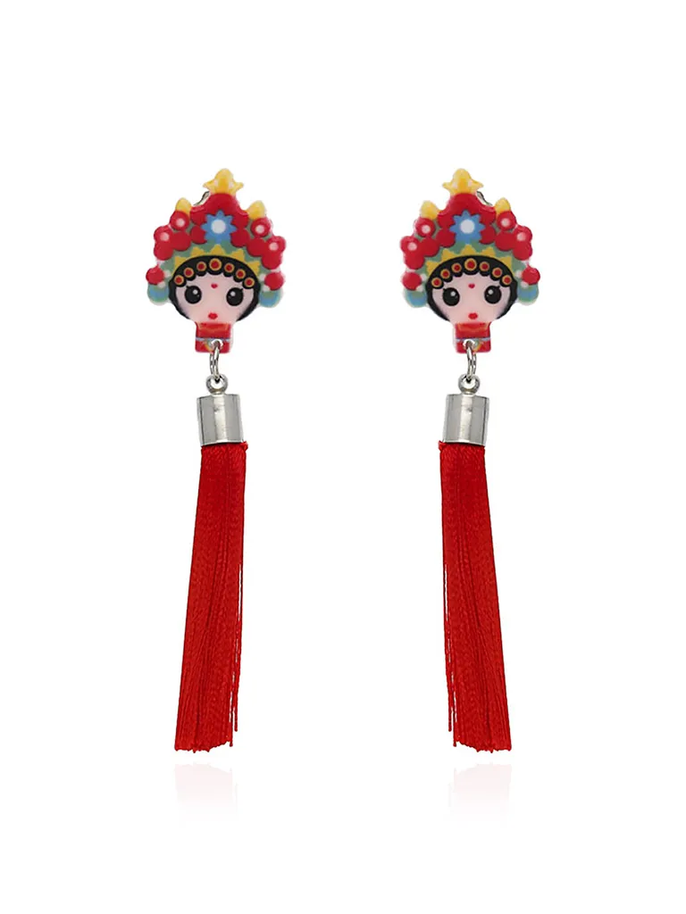 Western Long Earrings in Rhodium finish - CNB42398