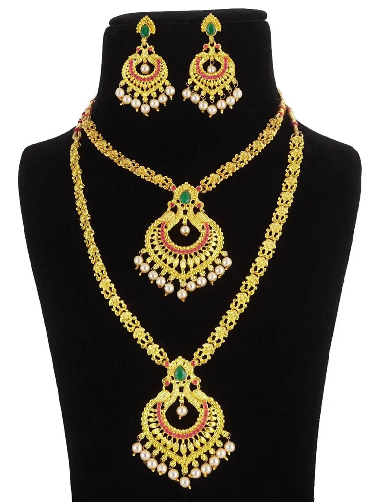 Peacock Short Necklace with Long set in Gold finish - NCK213