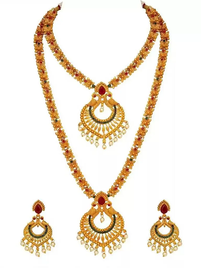 Peacock Short Necklace with Long set in Gold finish - NCK214