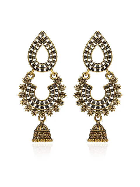 Traditional Long Earrings in Oxidised Gold finish - S34997