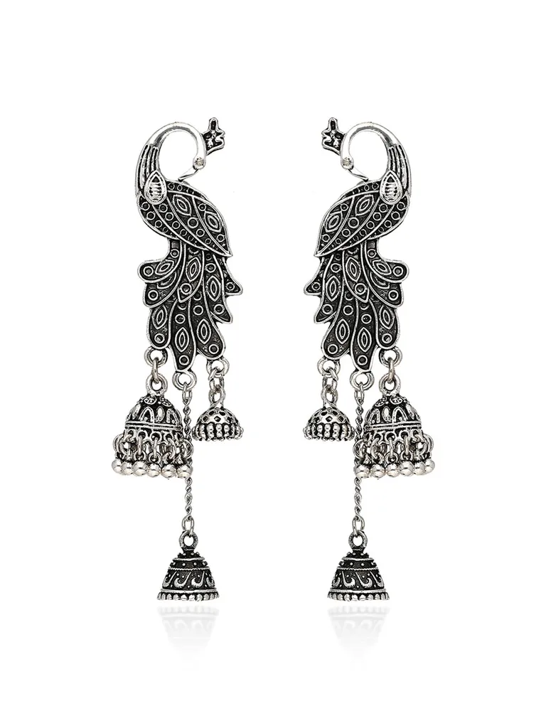 Traditional Jhumka Earrings in Oxidised Silver finish - S35013