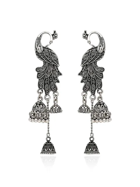 Traditional Jhumka Earrings in Oxidised Silver finish - S35013