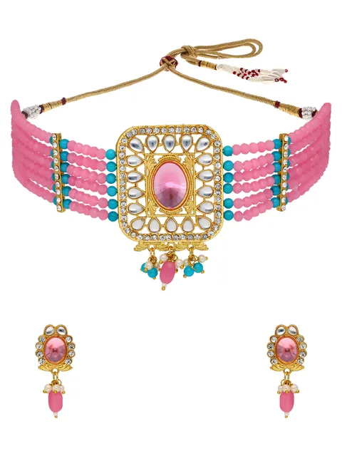 Kundan Choker Necklace Set in Gold finish - PSR116