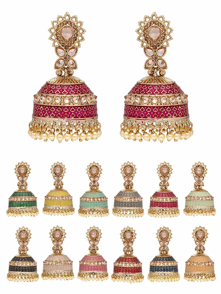 Reverse AD Jhumka Earrings in Assorted color - CNB9594
